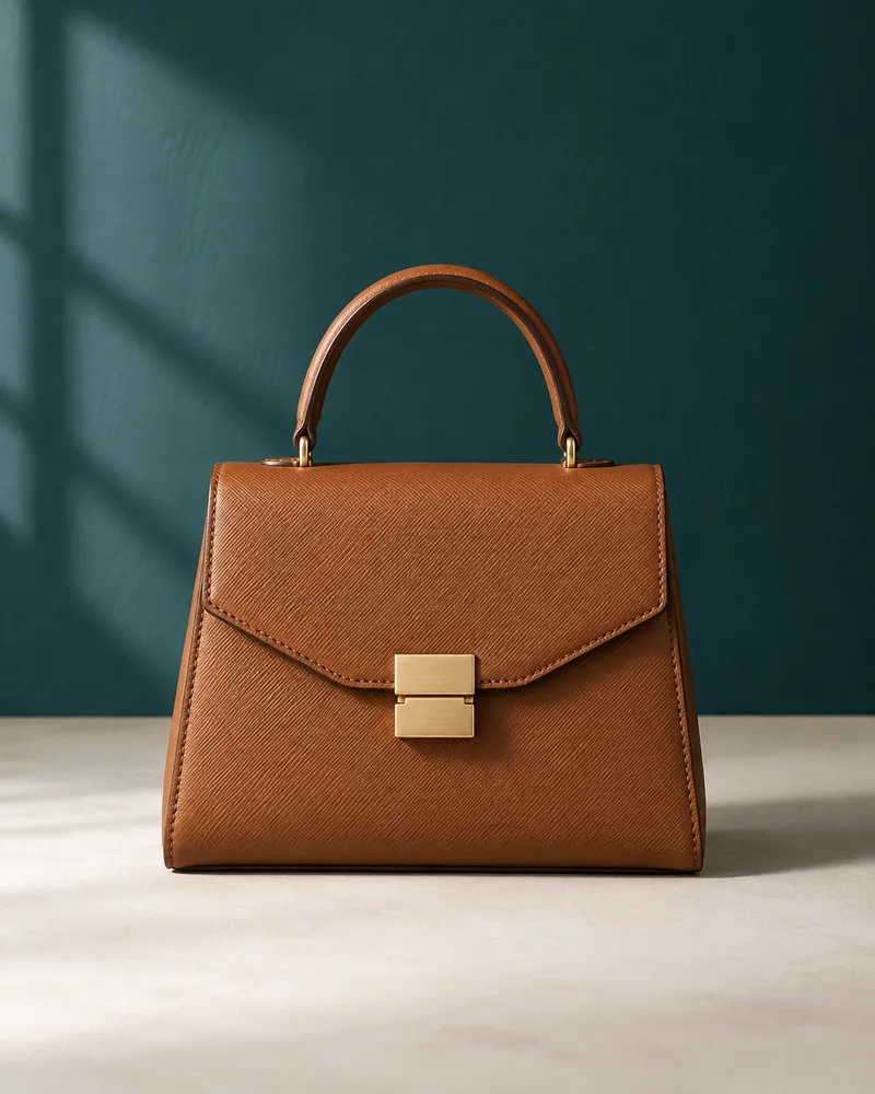 Bolsa de couro com luz, cor e enquadramento certos